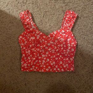 Red, floral, boustier top